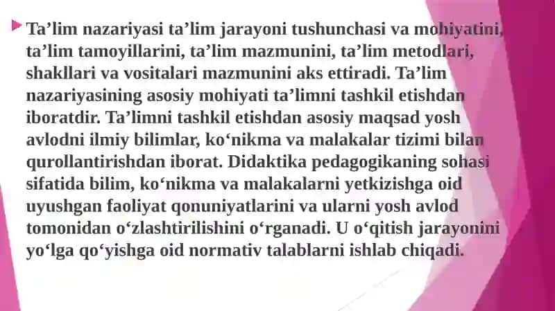 Maktabgacha ta'limda metodika fanlarini o'qitish texnologiyasi fanining asosiy tamoyillari 2