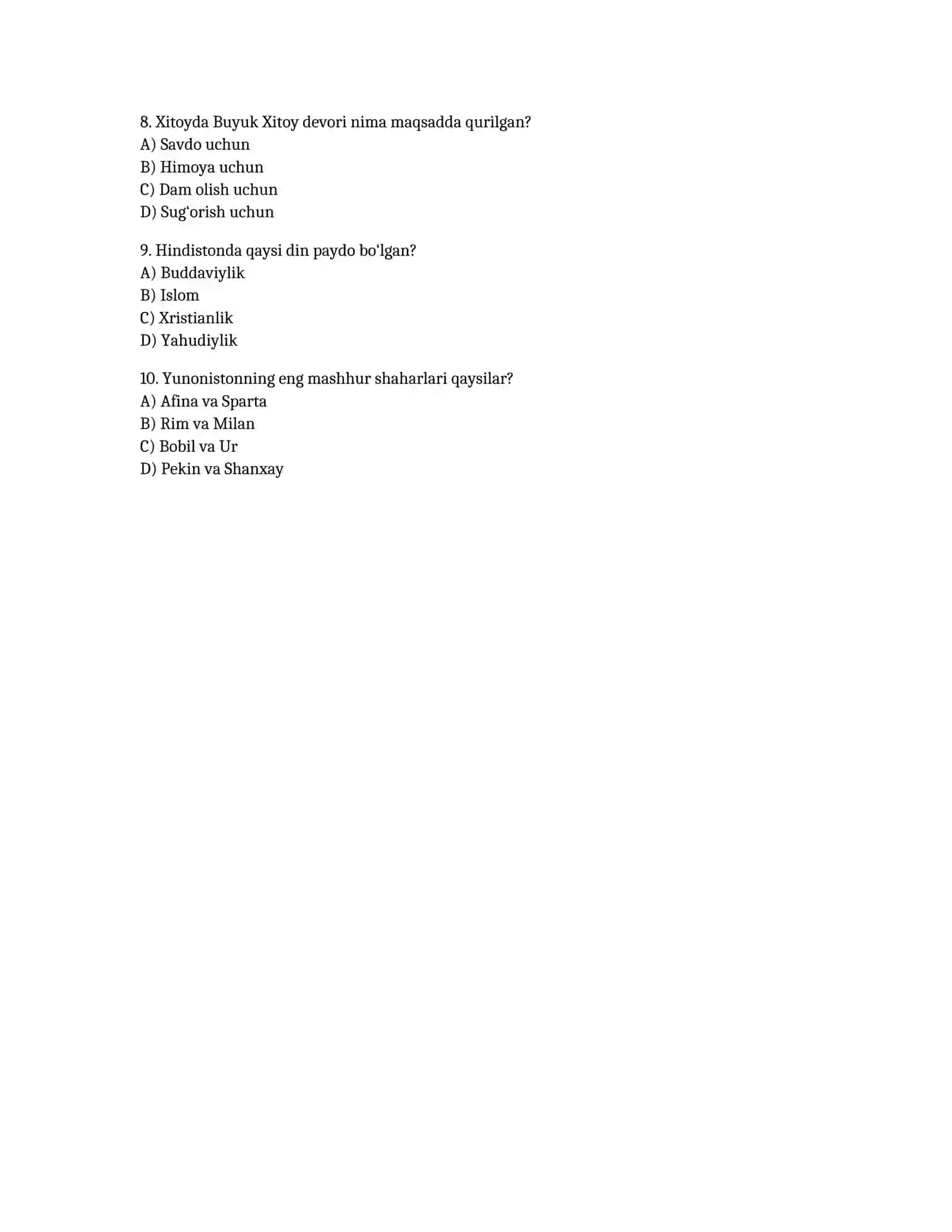 7-SINF TARIX FANIDAN TEST SAVOLLARI 2