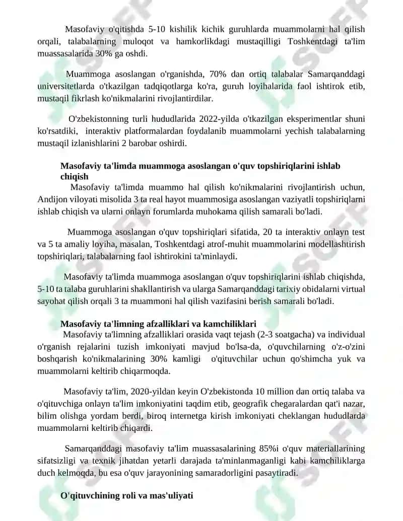 Muammogi asoslangan o'rganish va masofaviy ta'lim 2