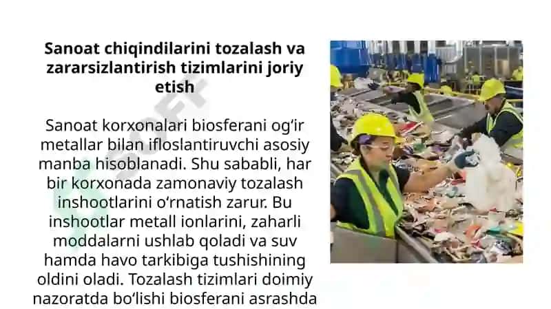Biosferani ogʻir metallar bilan ifloslanishini oldini olish boʻyicha choratad birlar 2
