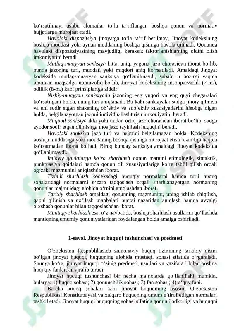 Jinoyat huquqi tushunchasi, vazifasi, prinsiplari va tizimi 2