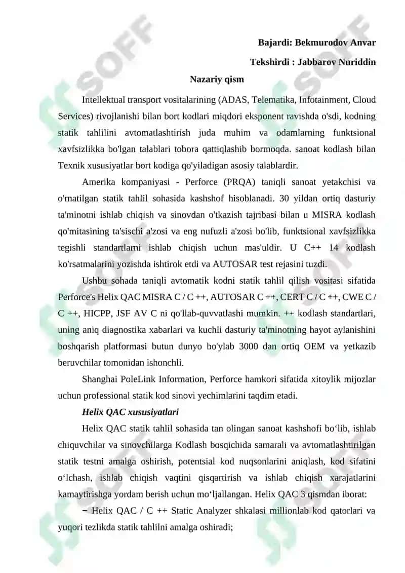 Dasturiy vositalar xavfsizligi fanidan 2