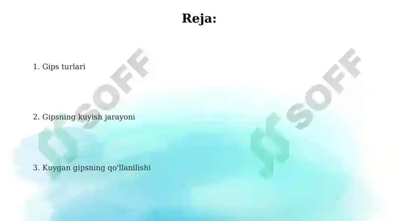 Gipsning turlari. Kuydirish jarayoni 2