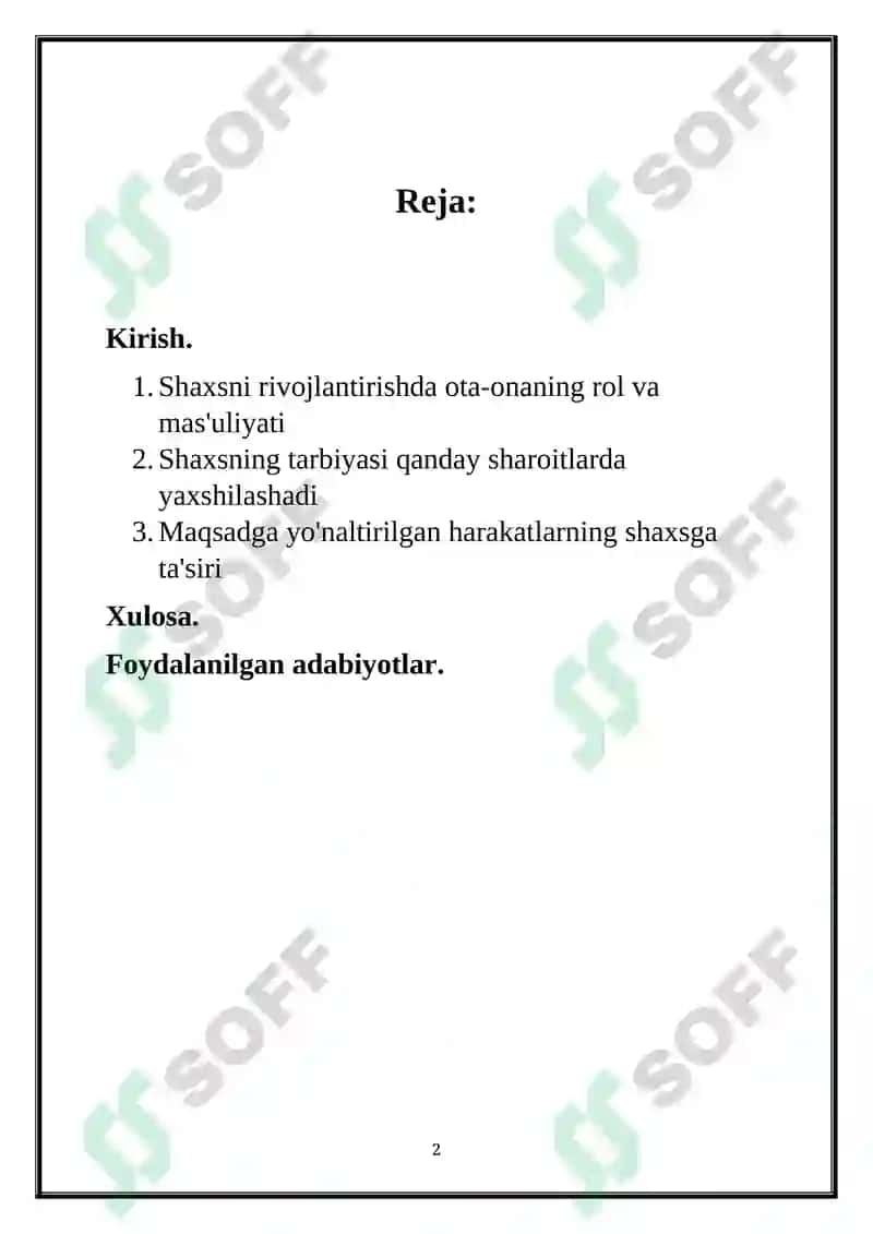 Shaxsning rivojlanishi, tarbiyasi vaijtimoiylashuvi 2