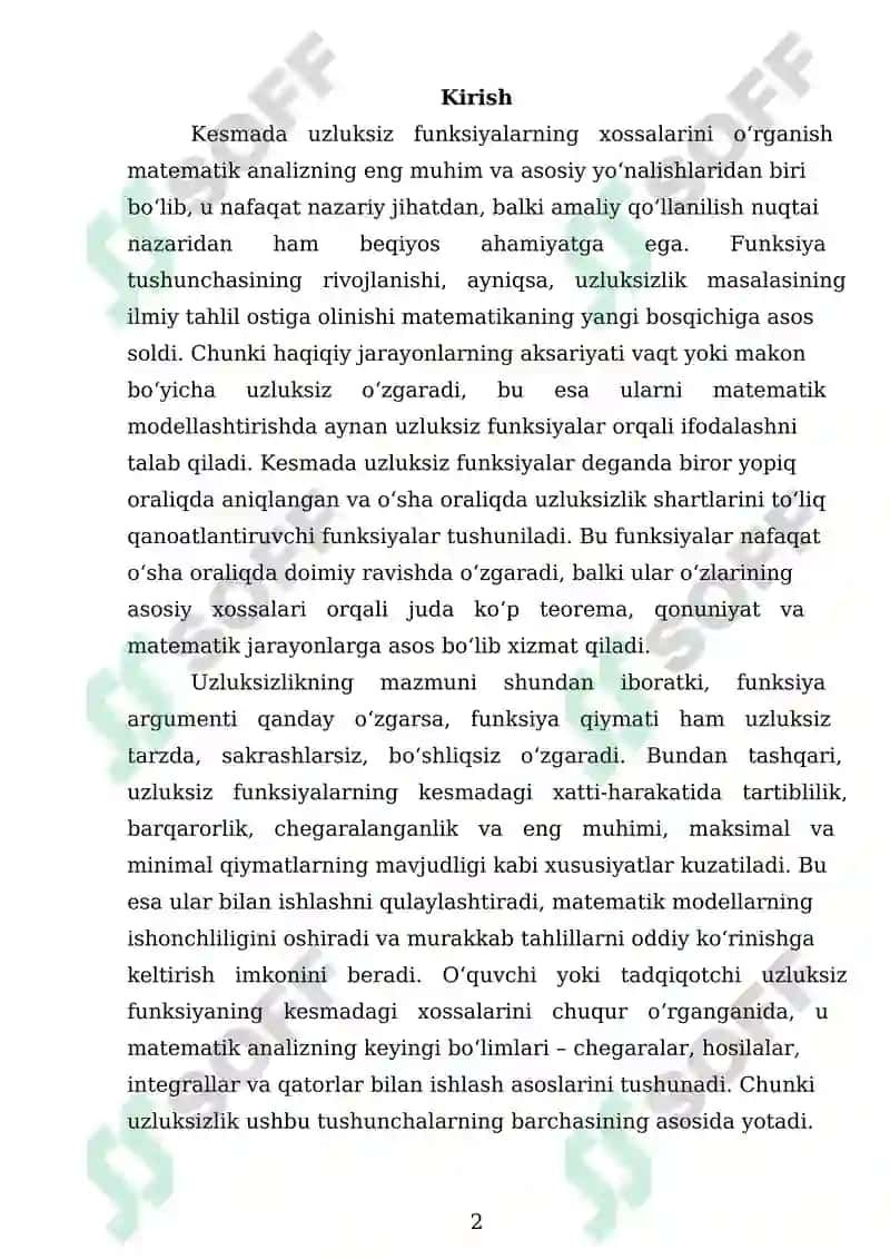 Kesmada Uzluksiz Funksiyalarning Xossalari 2