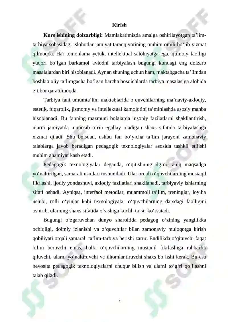 TARBIYA FANINI O‘QITISHDA PEDAGOGIK TEXNOLOGIYALARDAN FOYDALANISH 2