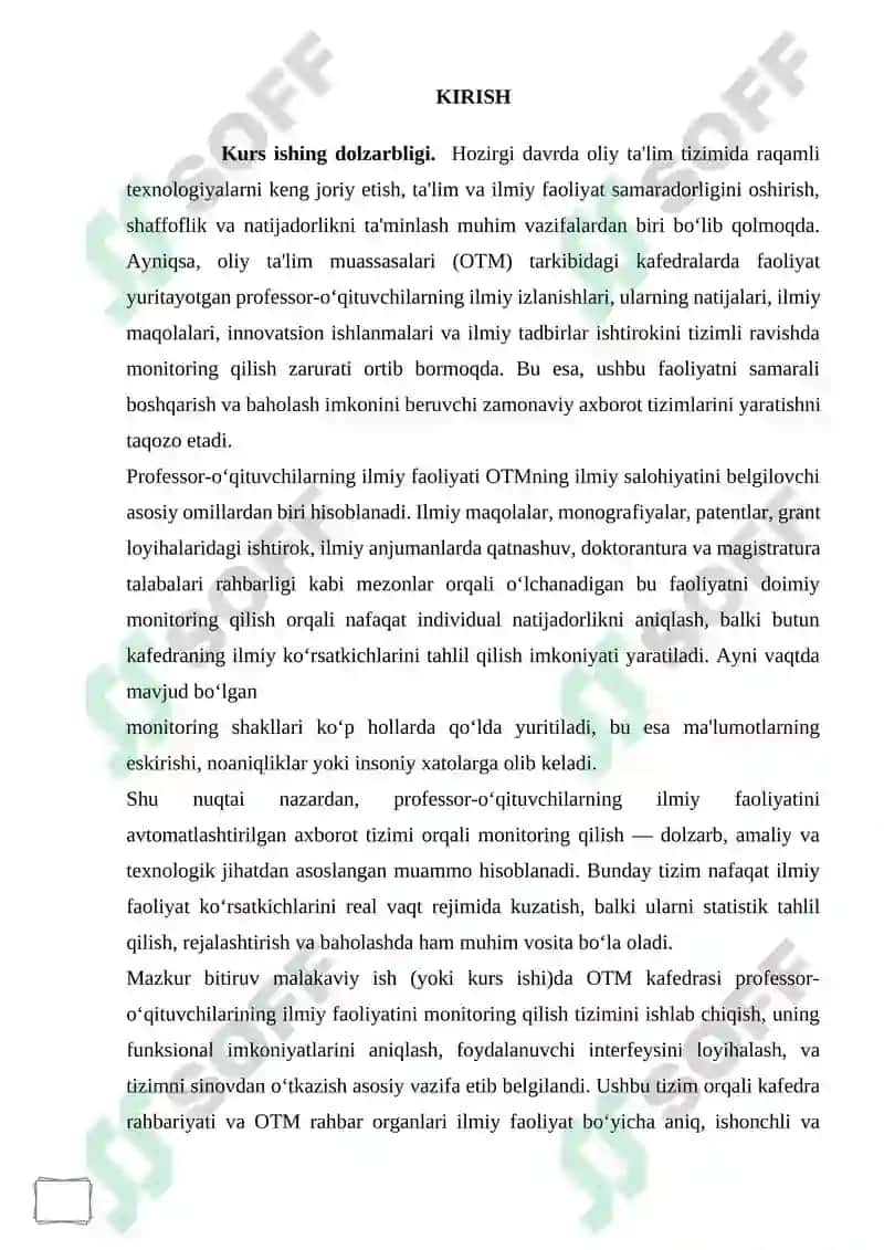 OTM KAFEDRASI PROFESSOR O'QITUVCHILARINING ILMIY FAOLIYATINI MONITORING QILISH TIZIMI 2