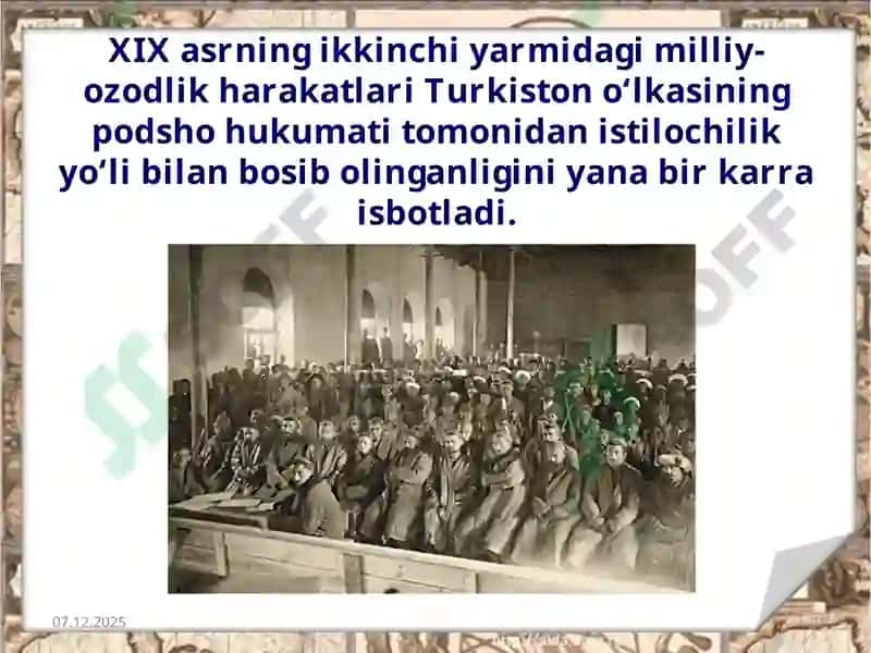 XIX asr Turkistoni O'lkasi Daxalq Harakatlari 2