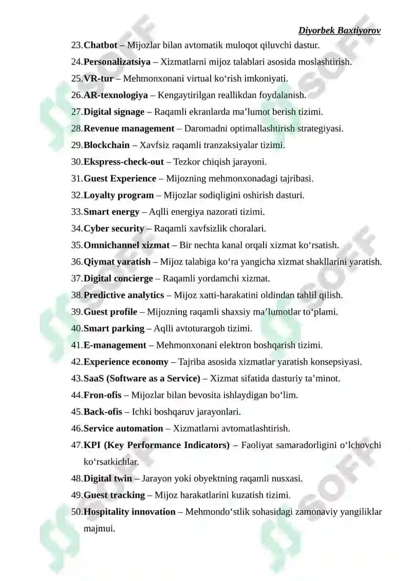 Mehmonxona xizmatlarini innovatsion rivojlanishi 2