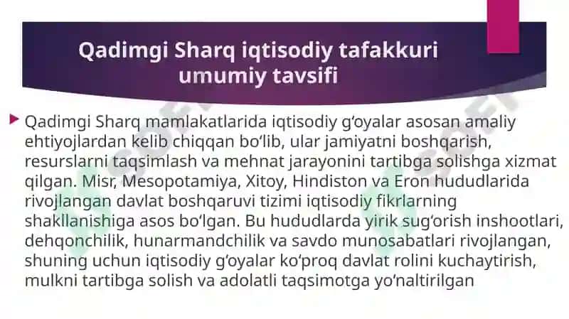 QADIMGI SHARQDA IQTISODIY G‘OYALAR 2