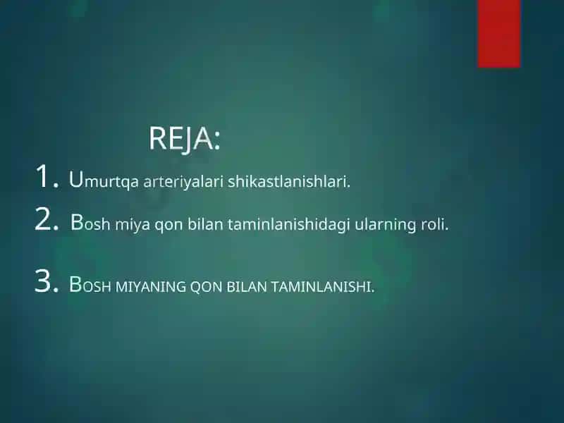 Umurtqa arteriyalari shikastlanishlari. Bosh miya qon bilan taminlanishidagi ularning roli. 2