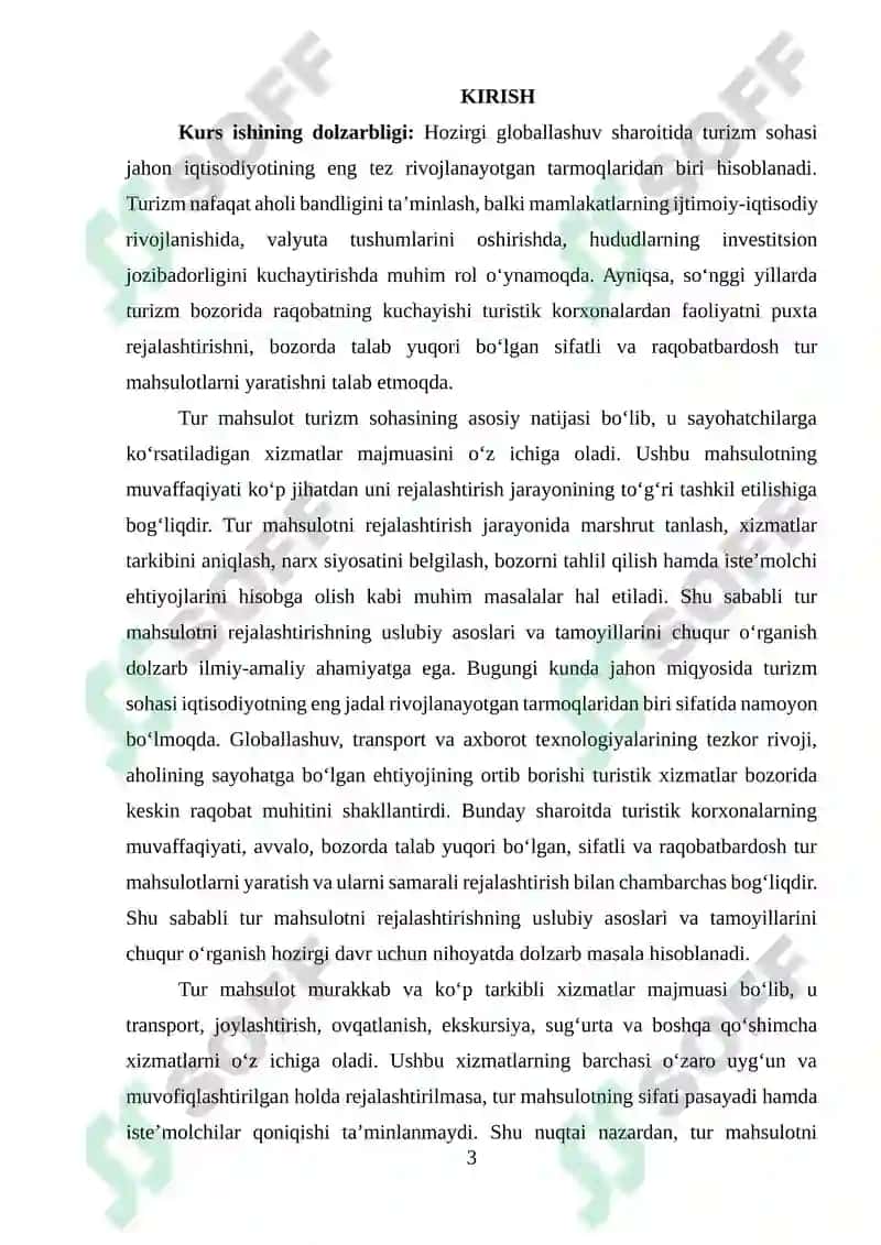 TUR MAHSULOTNI REJALASHTIRISHNING USLUBIY ASOSLARI VA TAMOYILLARI 2