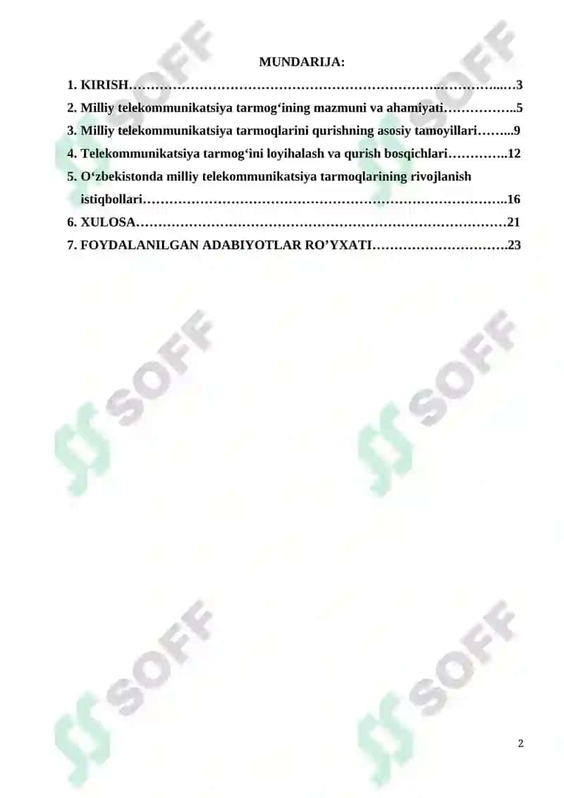 Milliy telekommunikatsiya tarmoqlarini qurish tamoyili 2