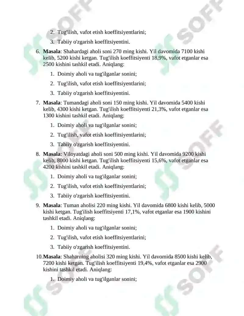 Aholi statistikasi mavzusiga oid misollar 2