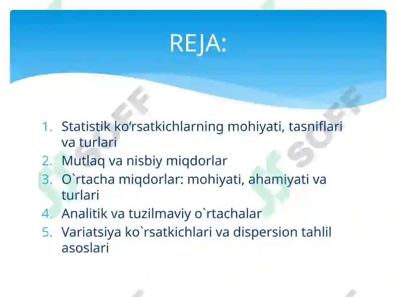 Statistik ko‘rsatkichlar. O‘rtacha miqdorlar. Variatsiya ko‘rsatkichlari 2