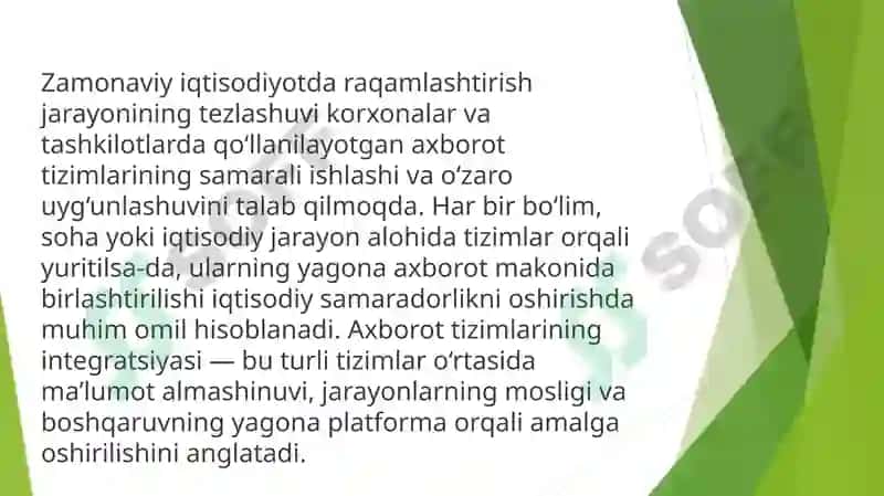 Iqtisodiyotda axborot tizimlarining o'zar integratsiyasi 2