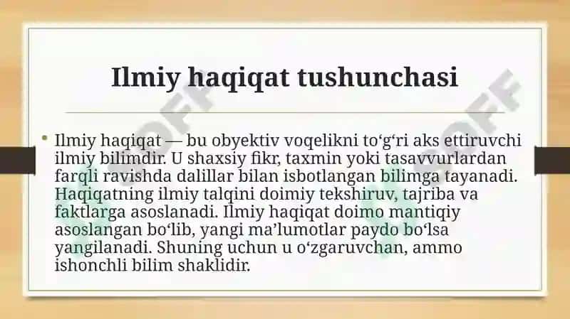 Ilmiy haqiqat tushunchasi va uning tadqiqot tarkibidagi o‘rni 2