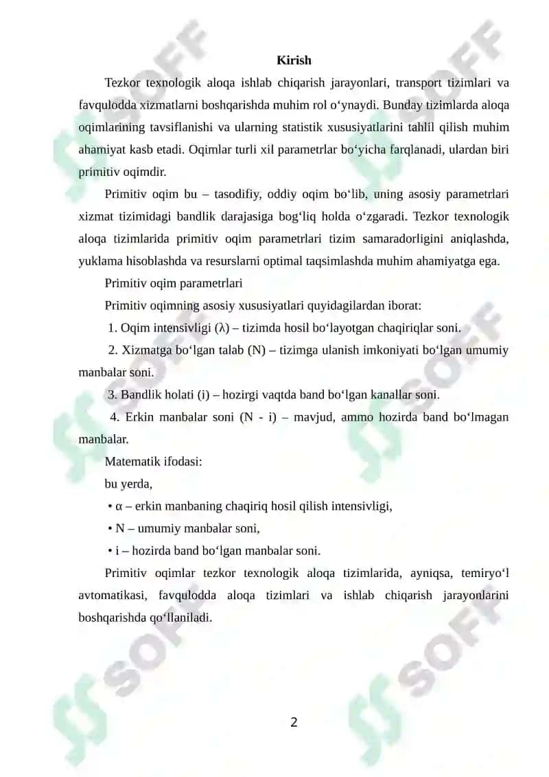 Primitiv oqim parametrlari 2
