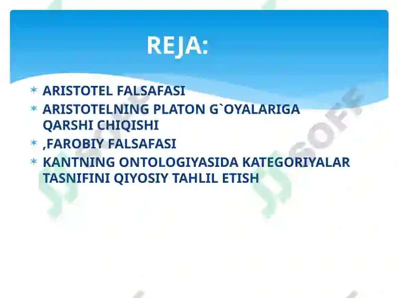 ARISTOTELFAROBIY VA KAND ONTOLOGIYASIDA KATEGORIYALAR TASNIFI QIYOSIY TAHLILE`TISH 2