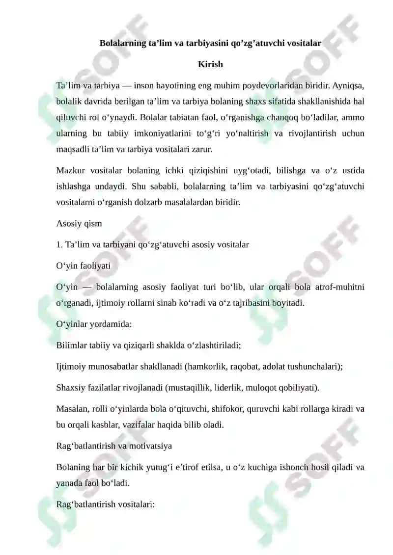Bolalarning ta’lim va tarbiyasini qo’zg’atuvchi vositalar 2