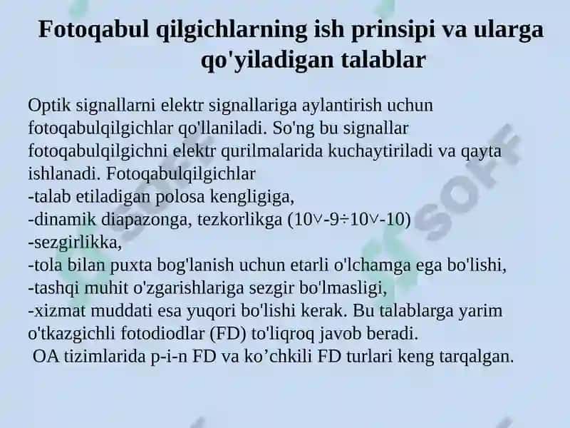 Optik aloqa tizimlarining fotoqabul qilgichlari 2
