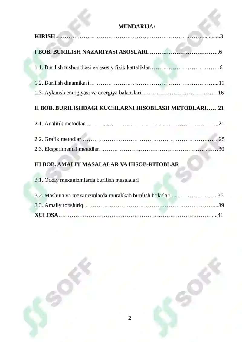 BURILISHGA DOIR MASALALAR kurs ishi 2
