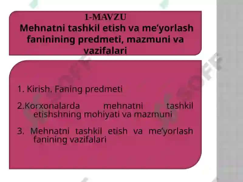 Mehnatni Tashkil Etish va Me'yorlash 2