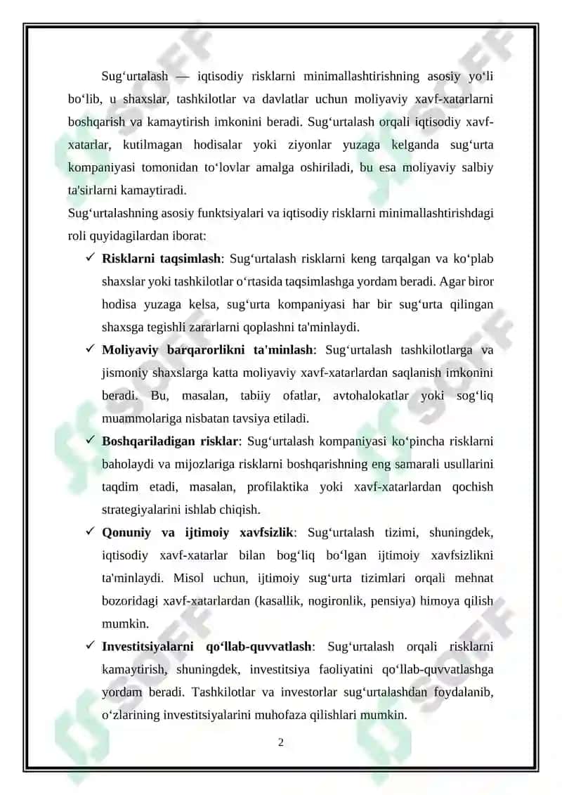 Sug‘urtalash — iqtisodiy risklarni minimallashtirish 2