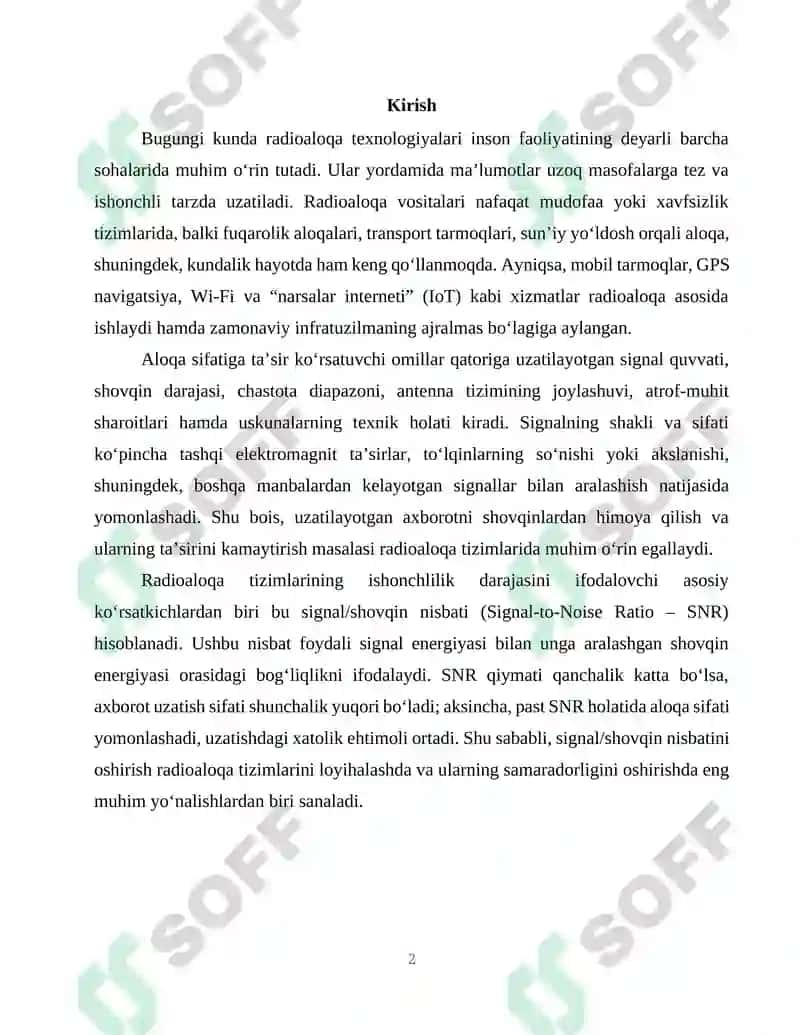 Radioaloqa tizimlarida signal shovqin nisbati 2