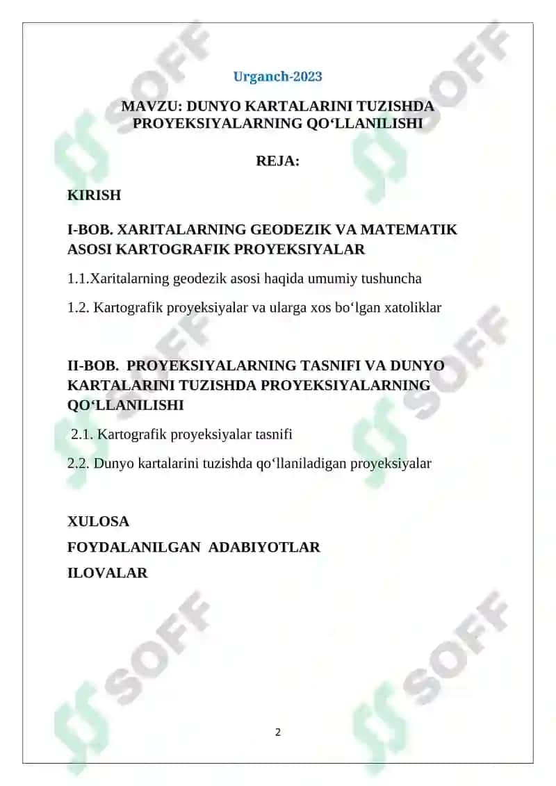 DUNYO KARTALARINI TUZISHDA PROYEKSIYALARNING QO‘LLANILISHI 2