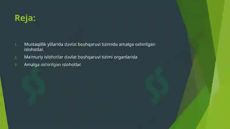 Mustaqillik O'zbekiston Respublikasida yillarning nomlanishi va amalga oshirilgan islohotlar 2