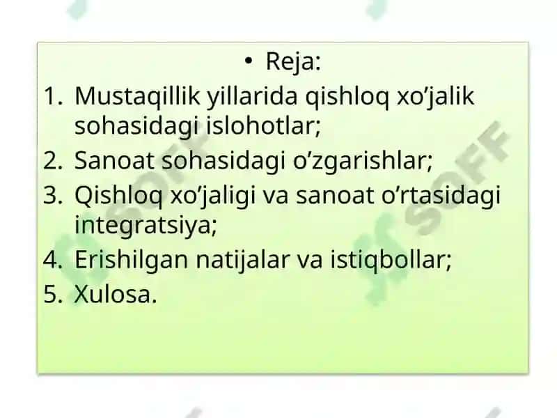Mustaqillik yillarida qishloq xo'jalik sohasidagi islohotlar 2
