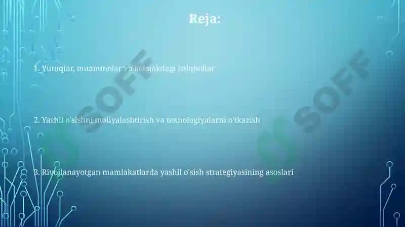 Rivojlanayotgan mamlakatlarda yashil oʻsish strategiyasi 2