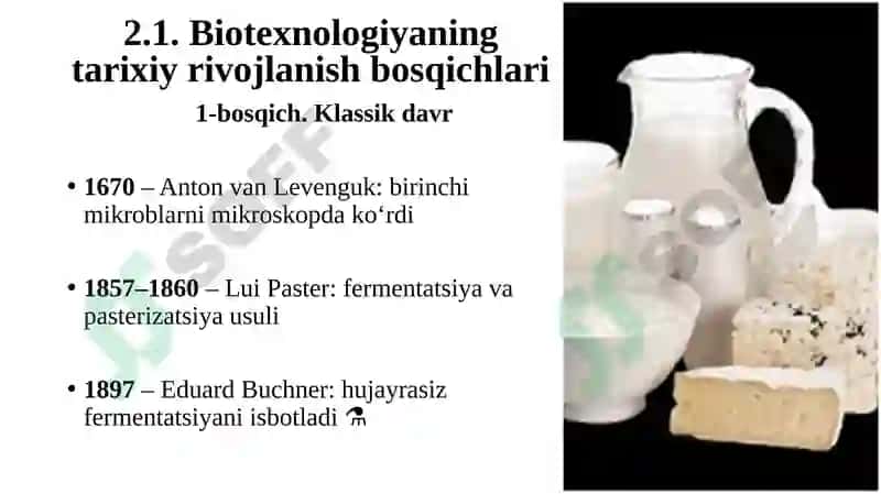 Oziq-ovqat biotexnologiyasining rivojlanish tarixi. 2