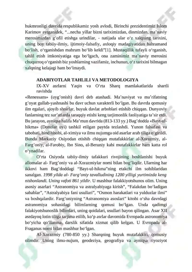 YUKSAK MAʼNAVIYATLI YOSHLARNI TARBIYALASHDA OʻRTA OSIYO ALLOMALARI ILMIY MEROSINING OʻRNI (ALLOMALARNING ILMIY FAOLIYATI MISOLIDA) 2