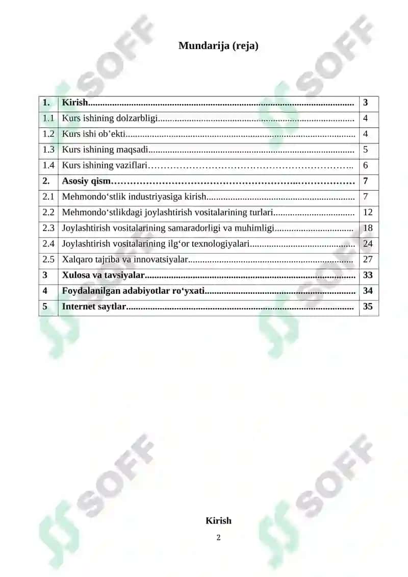 MEHMONDO‘STLIK INDUSTRIYASIDA JOYLASHTIRISH VOSITALARI 2