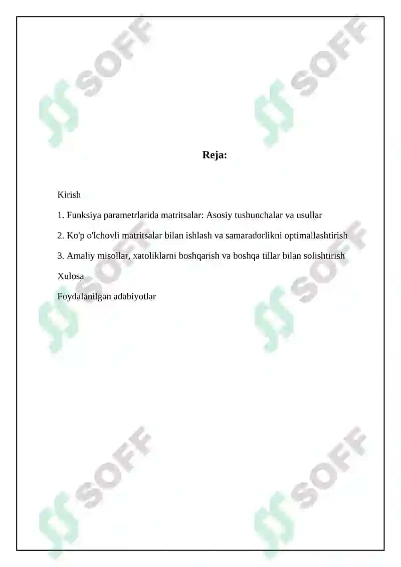 Matritsalarni funksiya parametrlari sifatida qo‘llanilishi 2