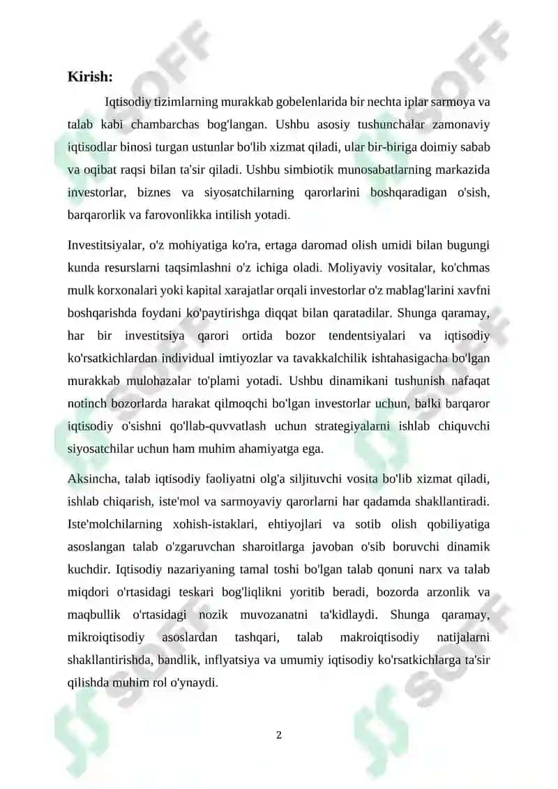 Investitsiyalar va ularga talab 2