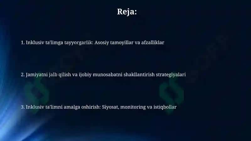 Jamiyatni inklyuziv taʼlimga tayyorlash va ijobiy munosabatni uygʻotish va amalga oshirish 2