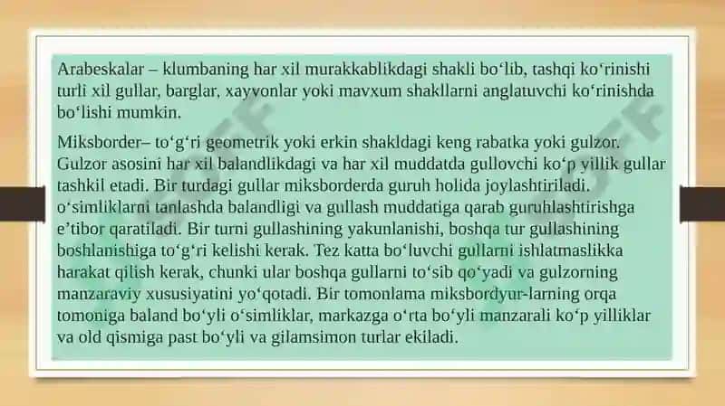 Arabeska, bordyur, partershaklidao’simliklar 2