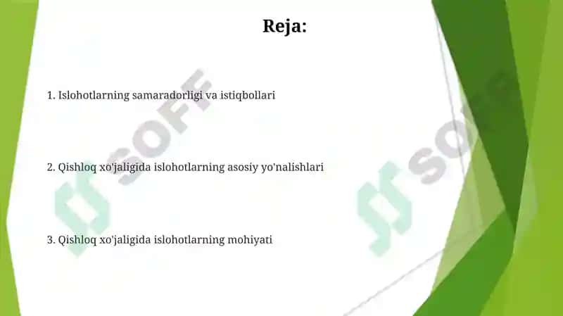 Qishloq xo'jaligida islohatlarning mohiyati va asosiy yo'nalishlar 2