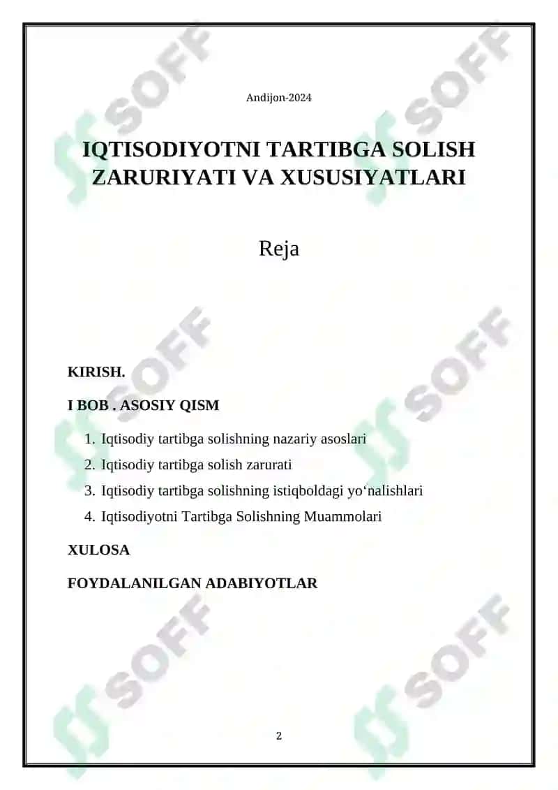 IQTISODIYOTNI TARTIBGA SOLISH ZARURIYATI VA XUSUSIYATLARI 2