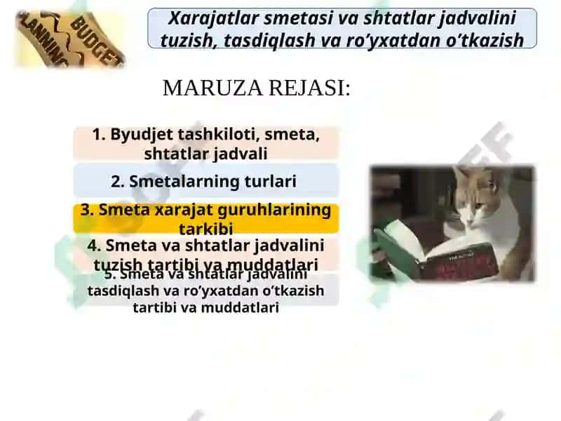 Byudjet tashkilotlarida smetasi va shtatlar jadvalini tuzish, tasdiqlash va ro’yxatdan o’tkazish 2