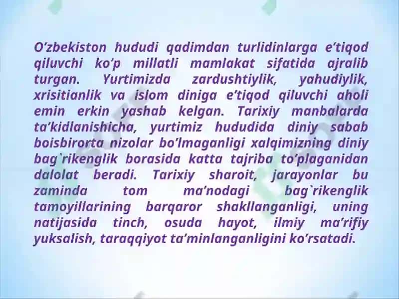 Islom Karimovning Diniy bag’rikenglik to`g`risidagi oqilona siyosati 2