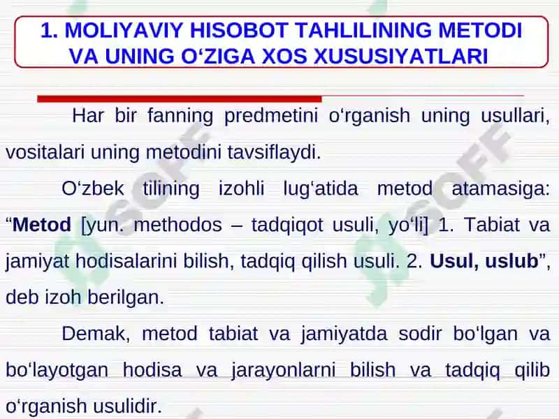Moliyaviy hisobot tahlilining metodlari va usullari 2