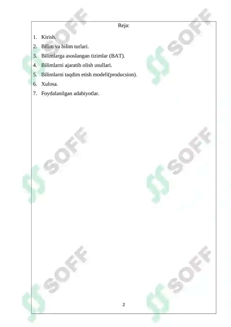 Bilimlar bazasi va bilimlarni taqdim etish modellari (produksion modeli asosida) 2