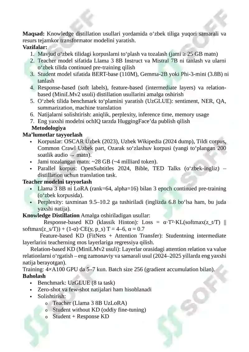 Transformator modellarni o‘zbek tiliga moslashtirishda knowledge distillation usullari 2