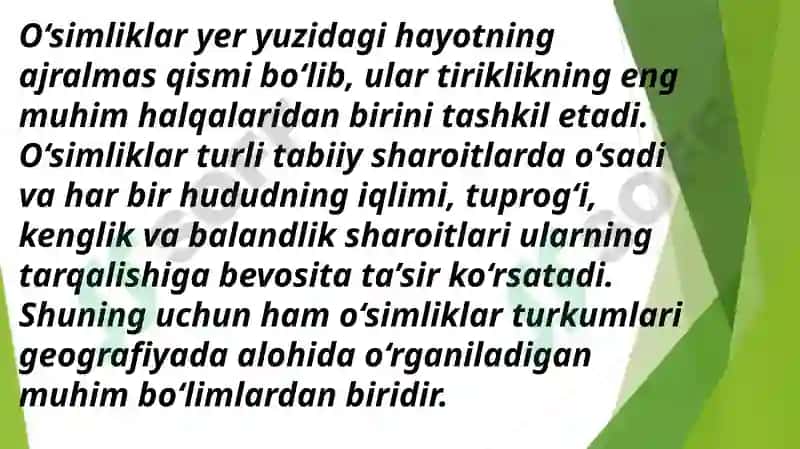 O'simlik turkumlari va ularning tabiiy joylashishlari (xaritada belgilash). O'zbekistonning foydali qazilmalari haqida ma'lumotlar tayyorlash va xaritada belgilash 2