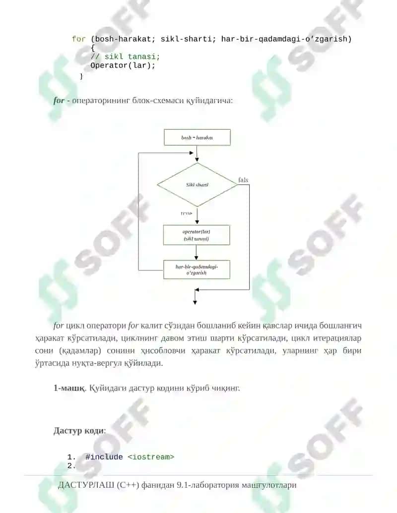 For – параметрли такрорлаш операторларига доир дастурлар тузиш. 2