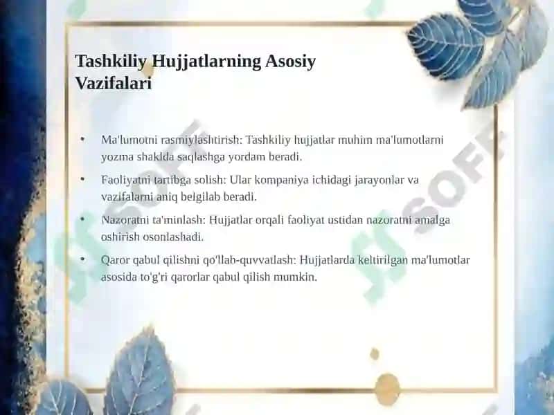 Tashkiliy Hujjatlar: Vazifalari va Turlari 2